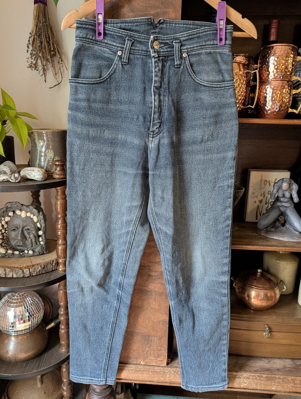 VINTAGE Relaxed Fit High Waist Jeans Washed Black, 27" Waist